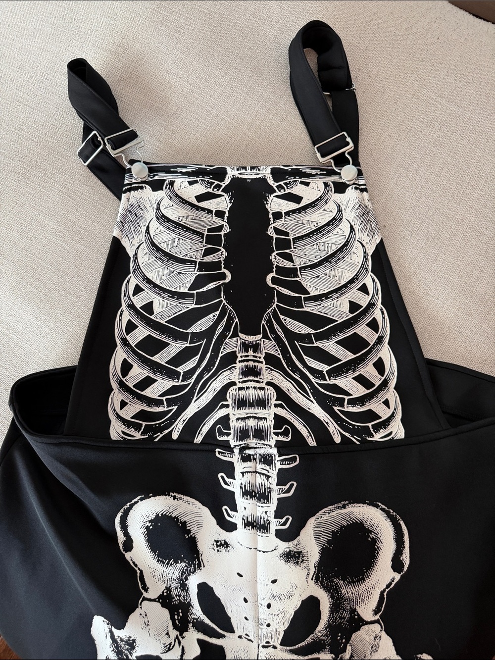 Black Skeleton Print Overalls - Women's Jumpsuit - Picture 4 of 5